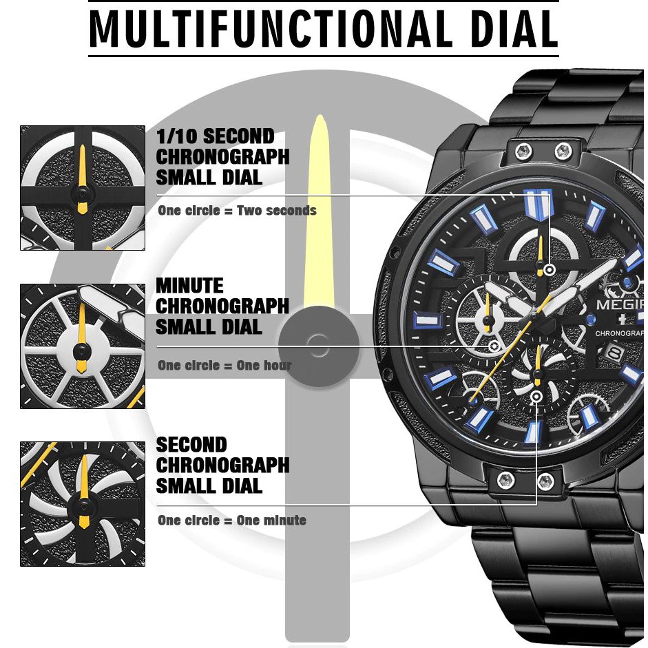 MEGIR 2108 Jam Tangan Pria Analog Tali Stenlis Chronograph WATCHKITE WKOS