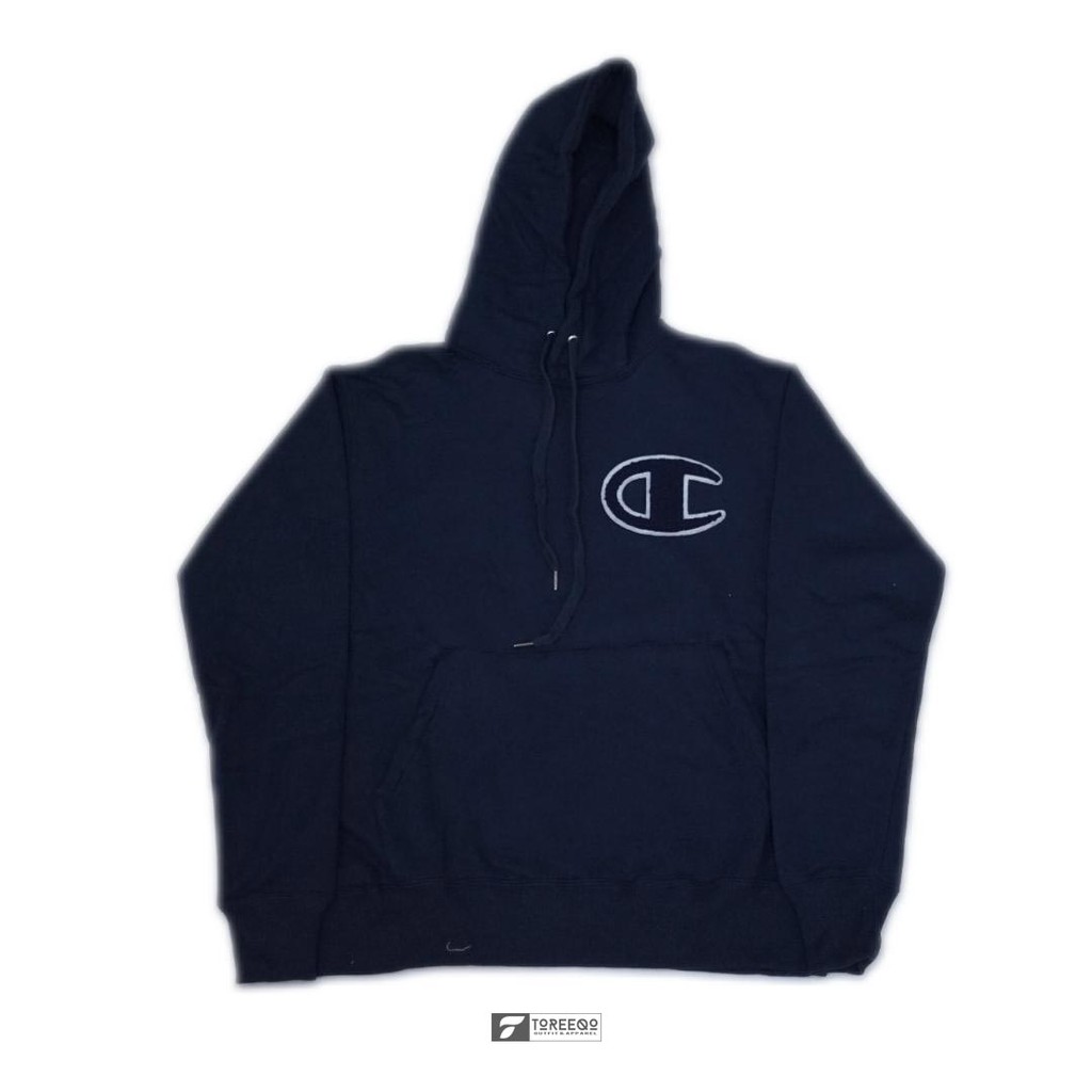 HOODIE CHAMPION JP BIG LOGO PATCH NAVY ORIGINAL 100%