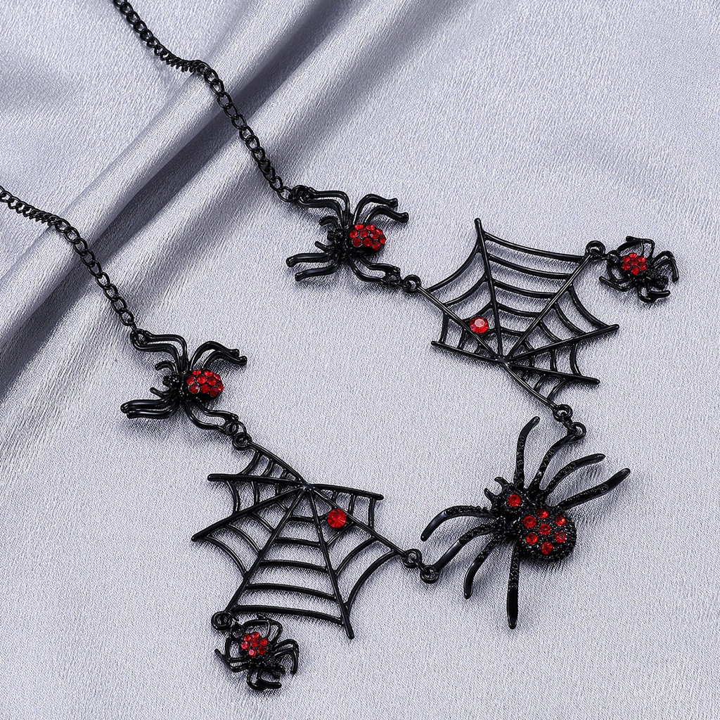 Kalung Wanita Model Jaring Laba-Laba Warna Hitam Gaya Vintage Gothic Untuk Hadiah Halloween