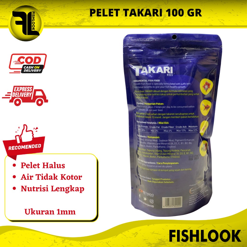 Takari 100GR Pelet Ikan 100 gr 1mm Makanan Pakan Ikan Hias Kura-kura