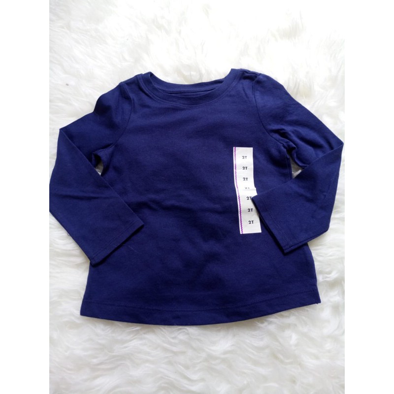 Cat and Jack tee warna biru dongker polos/kaos anak lengan panjang/Kaos navy long sleeves