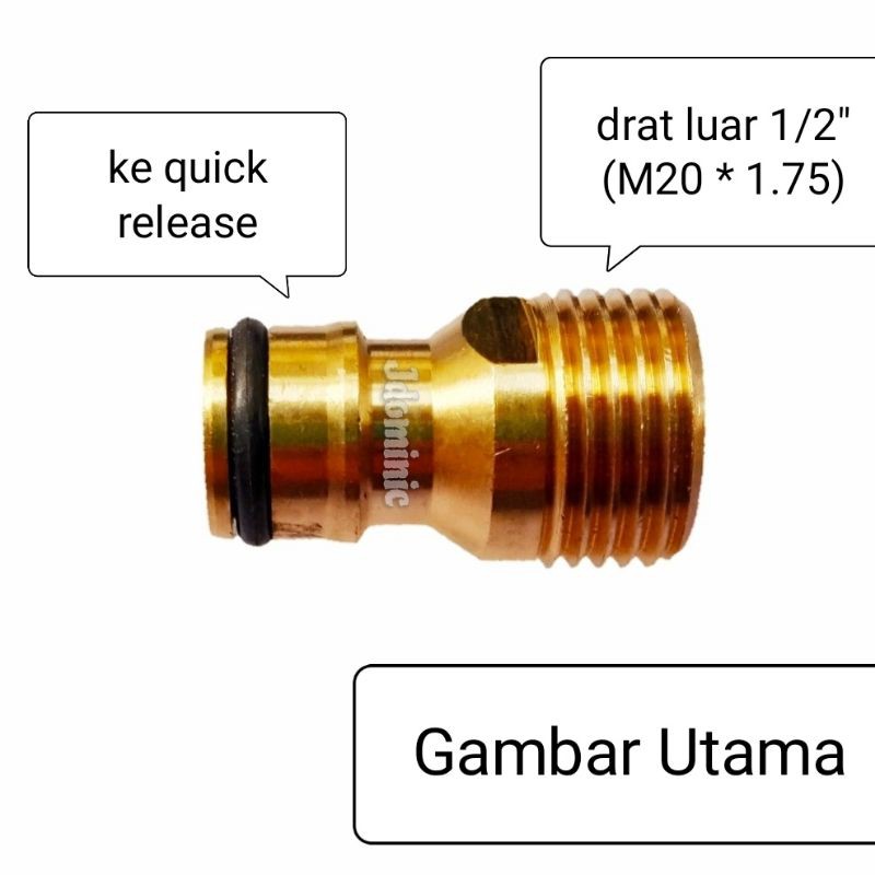 sambungan quick release ke drat ulir luar 1/2 inchi inc in dim metric M20 * 1.75 sock pipa magic meg