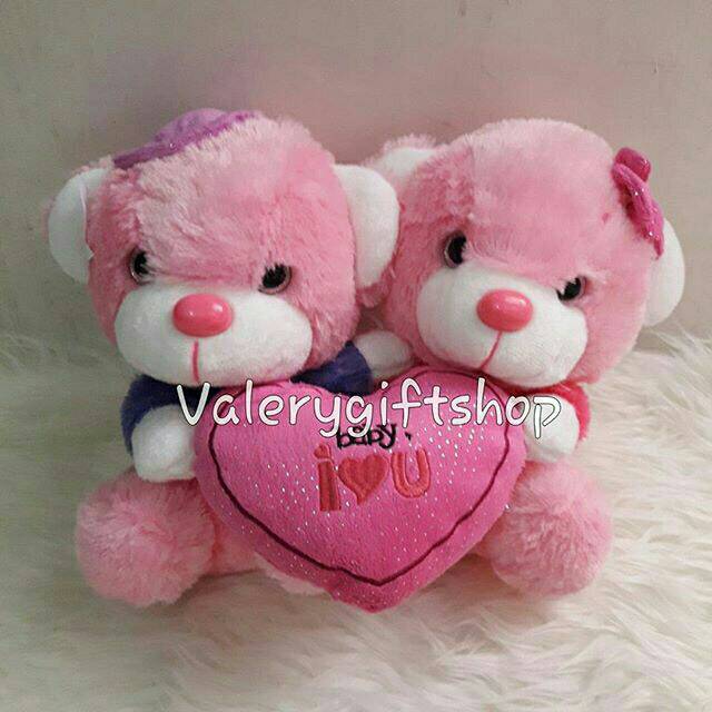Boneka Teddy Bear Beruang Pink Couple Pasangan Love Baby I Love You Kado Hadiah Valentine Murah