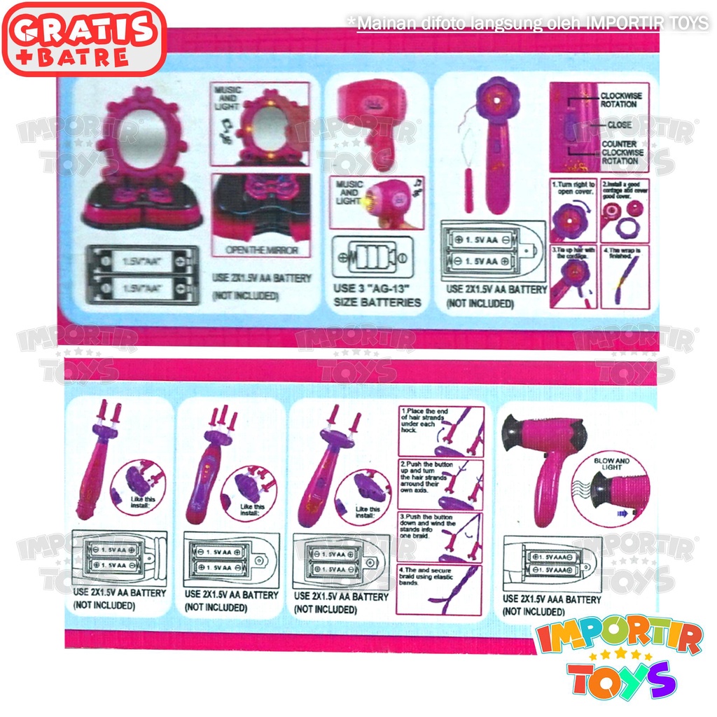 Mainan Set Anak Peralatan Rambut Hairdryer Cermin Sisir Hair set Hair dryer Anak Perempuan