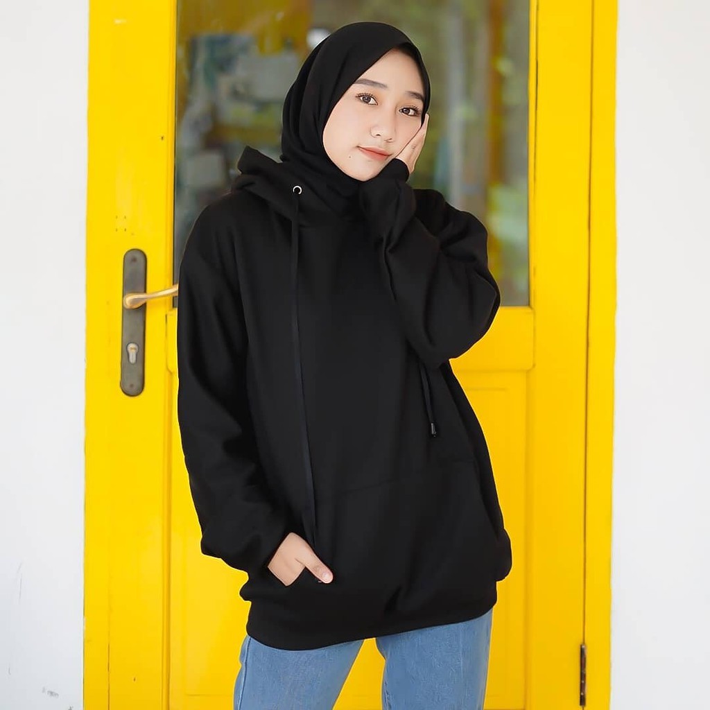 HOODIE POLOS CEWE BIGSIZE / Sweater Polos Murah Kekinian FIt XL-Hitam
