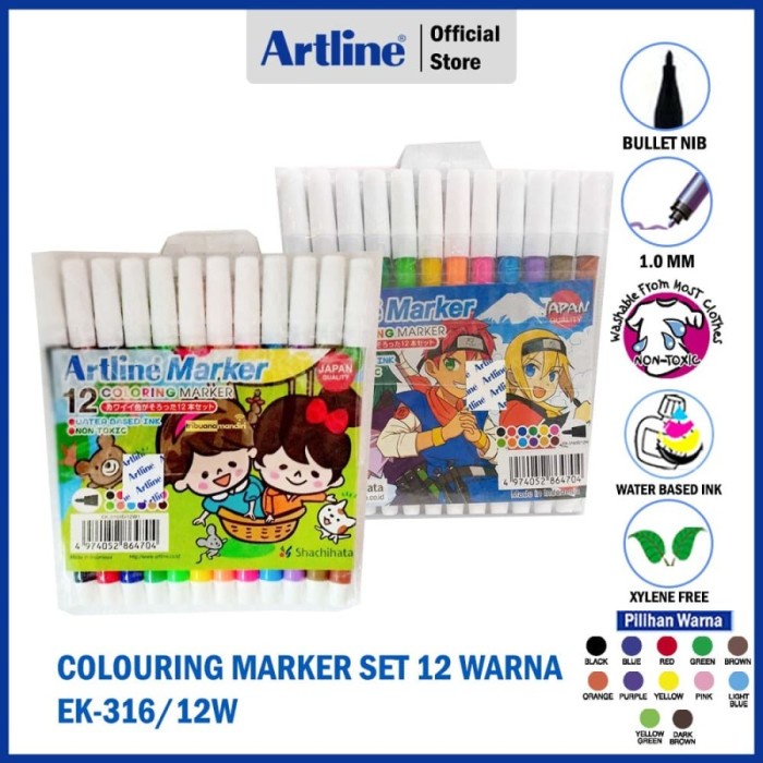 

Sale!!! Spidol Artline Non Permanent Drawing Marker 12 Colours Ek-316/12W Diskon