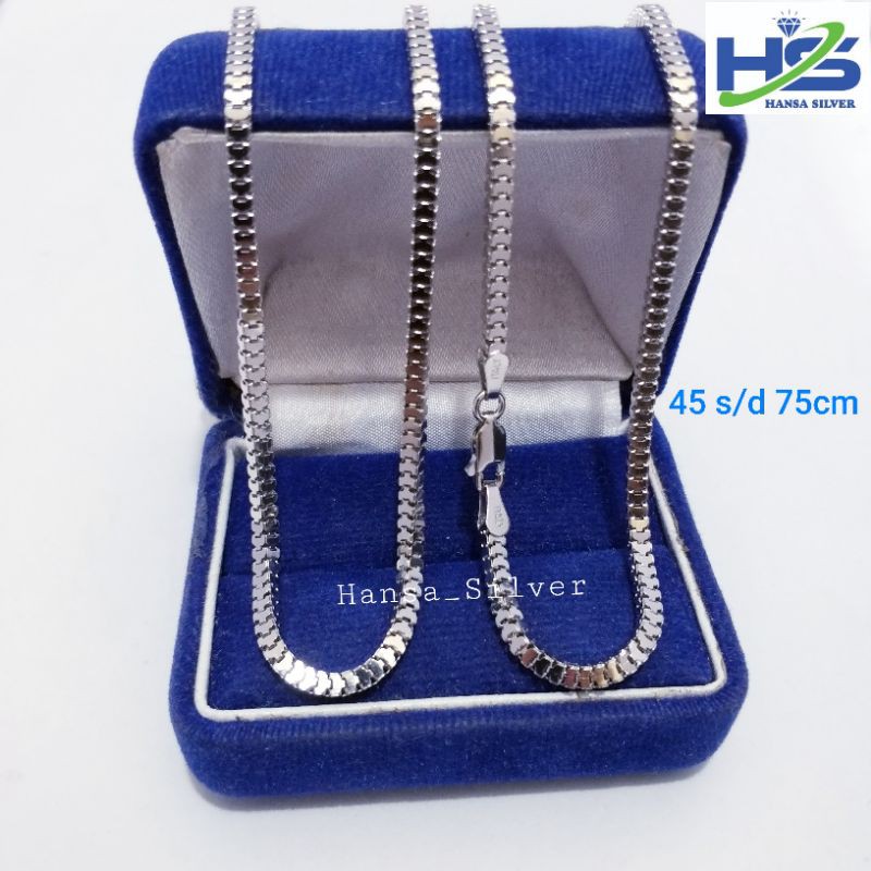 Kalung Perak Asli Silver 925 Lapis Emas Putih Milano Kaca 45 50 55 60 65 70 75 Cm - Kalung Perak Pria Wanita Anti Karat