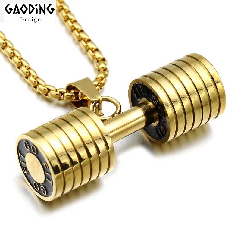 Kalung Liontin Barbel Bahan Titanium Steel Gaya Hip Hop Untuk Pria