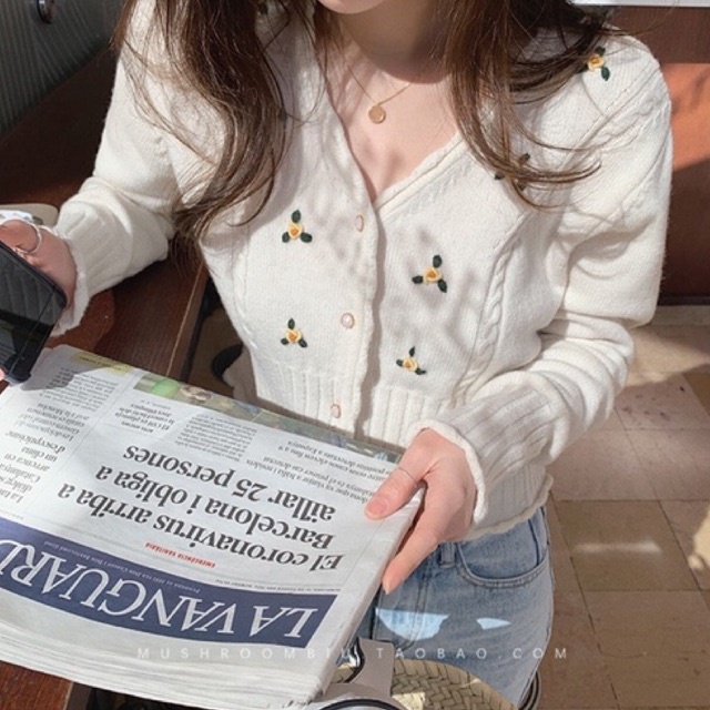 Hyunsoo Cardigan everybestore | kardigan rajut crop musim semi korea lengan panjang