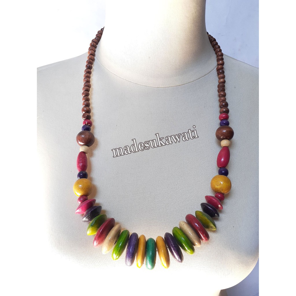 Kalung bola kayu warna necklaces lingkar 60cm