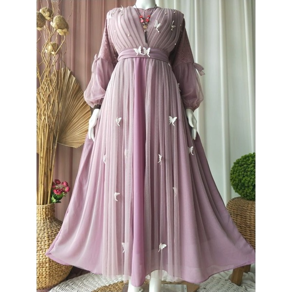 Gamis Pesta Mewah Jumbo Viona Dress Gamis Ceruty Baby Doll Full Furing Terbaru