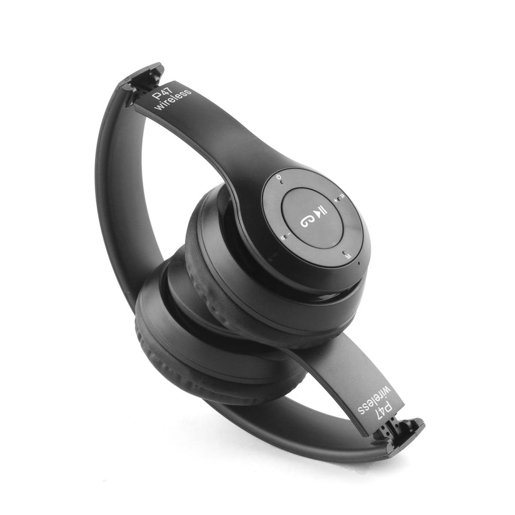 Headphone bluetooth wireless P47 5.0 + EDR portable earphone mega bass headset bando handphone hp support android &amp; ios - realoneacc