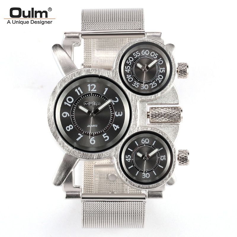 Oulm 2022- Jam Tangan Pria Jam Kuarsa watchSteel Mesh dengan Fashion Jam Tangan Pria Besar Dial Cros