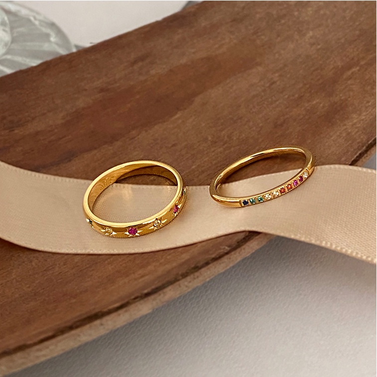 Cincin Zircon Berlian Imitasi Bentuk Matahari Dan Bintang Untuk Wanita