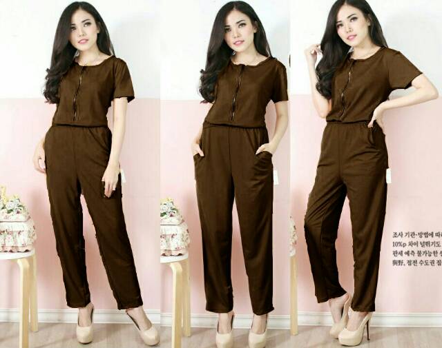 Jumpsuit della bahan wafer, sleting besi depan, fit to L