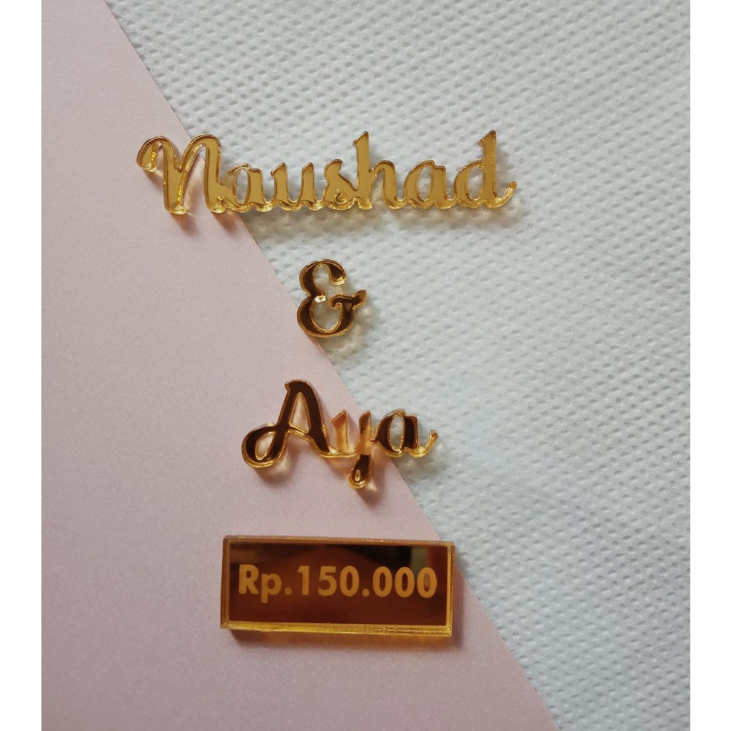 Paket Akrilik 2 Nama Pendek + Tanggal ATAU Nominal Mahar Custom Akrilik Gold