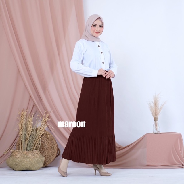 8141 BD - ROK LIDI PLISKET ABG MUSLIM MURAH PLEATED SKIRT MAXY FLARE MAYUNG MURAH POLOS PANJANG