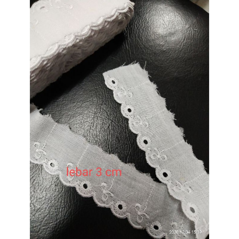 Renda bordir katun kecil lebar 3 cm renda pinggir renda mukena renda lis renda baju renda putih