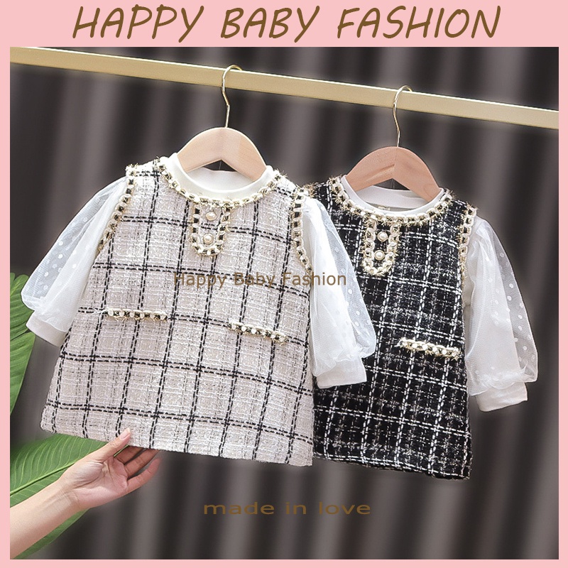 【Happy Baby】0-4 Tahun QZ-87 Dress Setelan Elegant  / style kantoran Lengan Panjang  anak perempuan