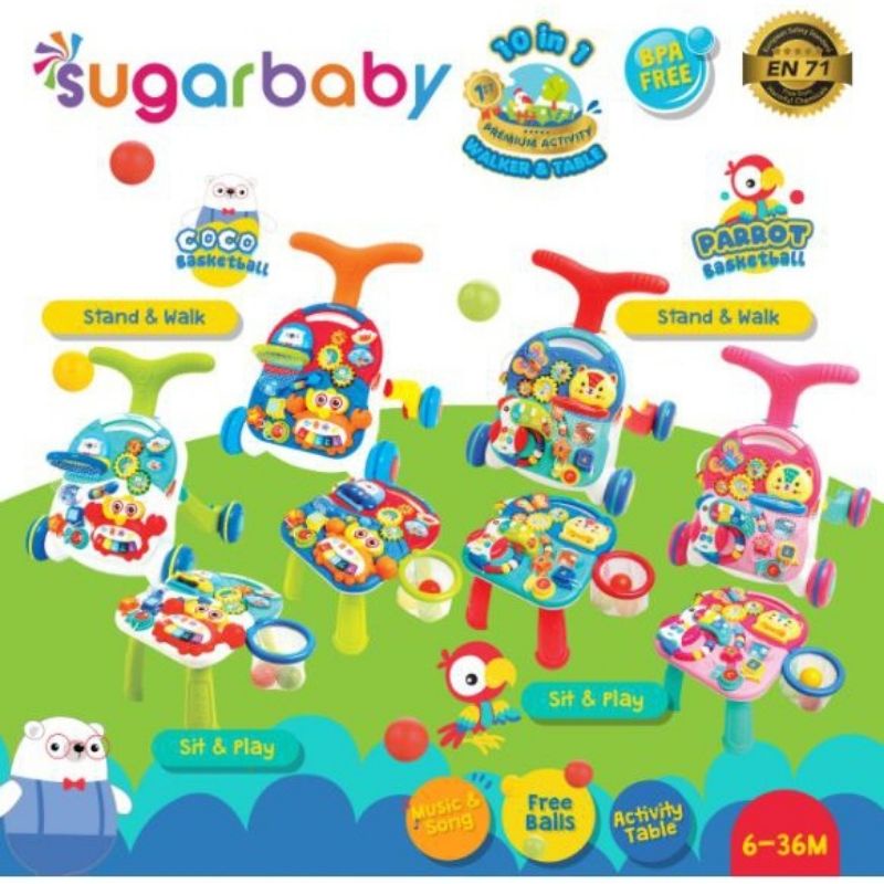 SUGAR BABY 10IN1 Premium Activity Walker &amp; Table Alat Bantu Belajar Jalan Bayi Sugarbaby