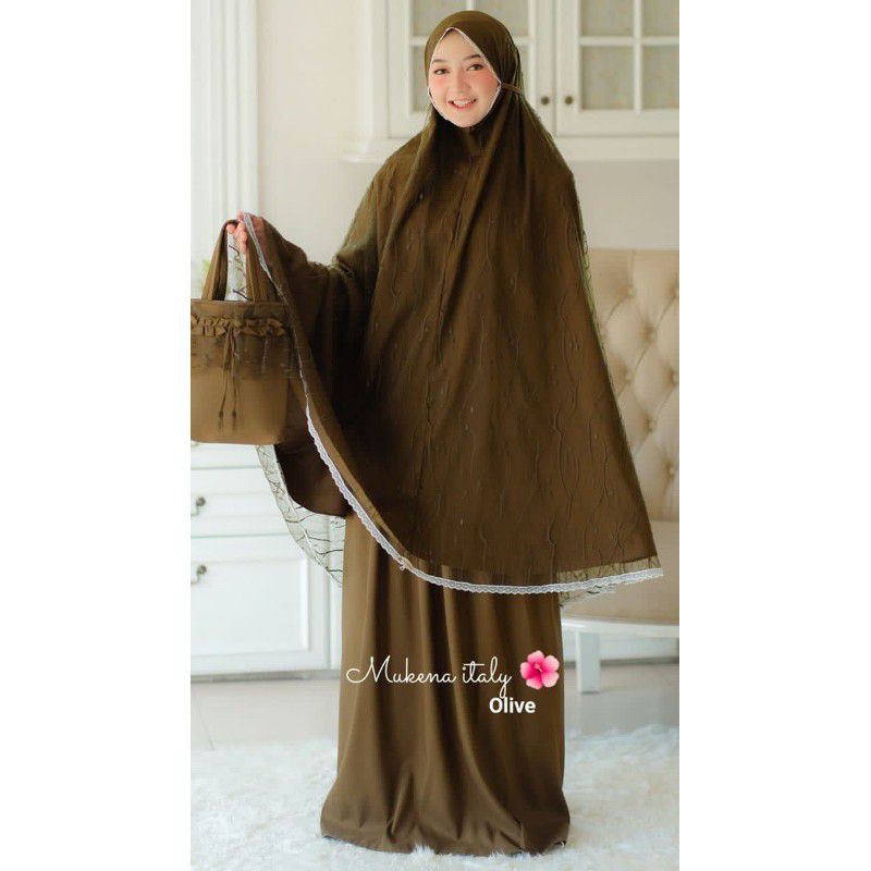 Mukena mewah Italy Delanova original olive