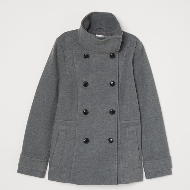 H&M Double breasted jacket grey marl size 46. Jacket winter / jas