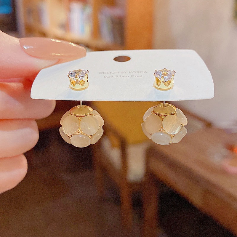 Anting Stud Bahan 925 silver needle Aksen Zirkon Opal
