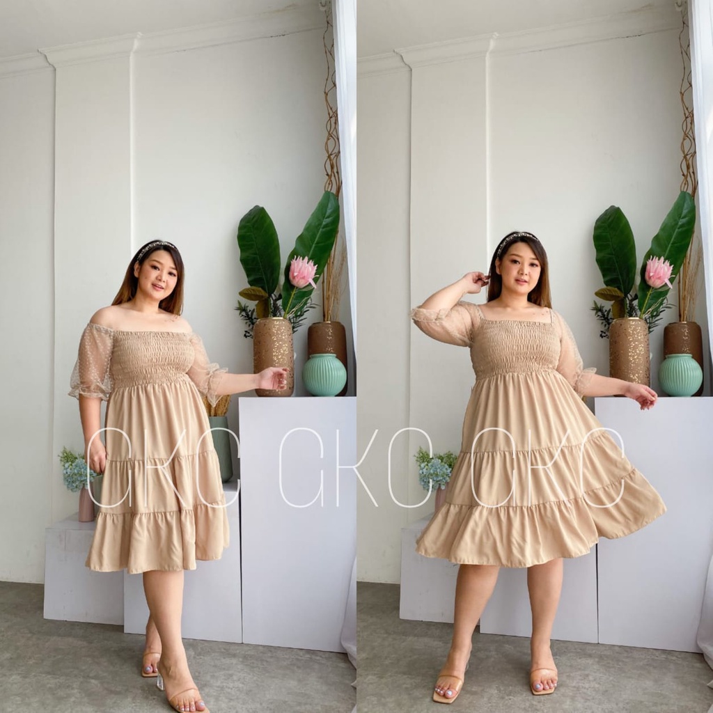 Smoke Dress Jumbo | Dress Sabrina Full Karet Big Size | Dress Korea Style Plus Size