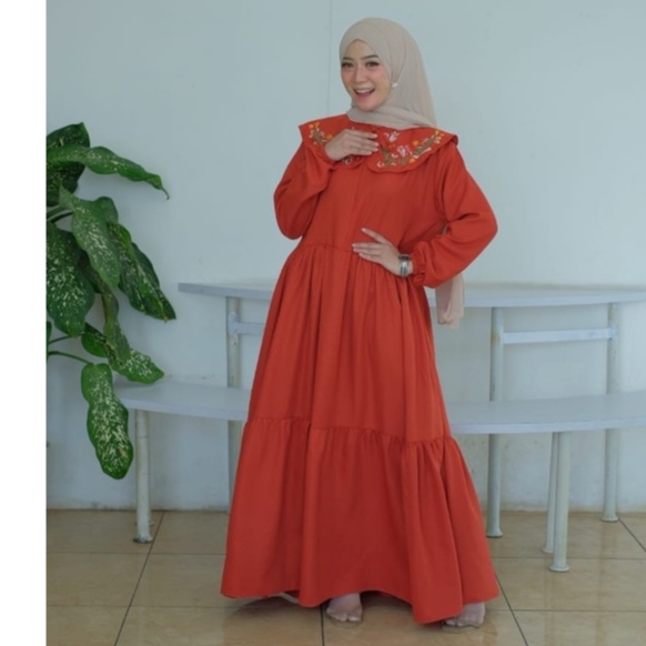 AMARA DRESS BORDIR SUSUN TIGA KEKINIAN DRESS MIDI DRESS