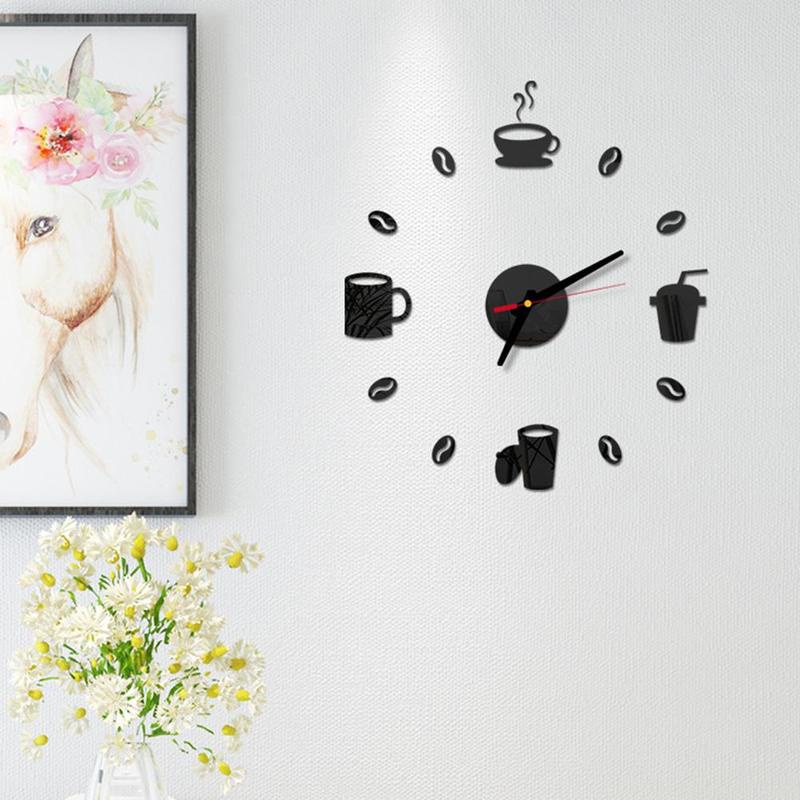 Jam Dinding 3D Motif Cafe 70cm Jam dekorasi Kopi Cafe DIY Giant raksasa Clock Quartz 80-130cm Model Kopi Café 3D Wall Clock Mirror Wall Stickers DIY Clocks Removable Art Decal Sticker Home Decor Living Room Cafe DIY Large Wall Clock Frameless Giant Wall