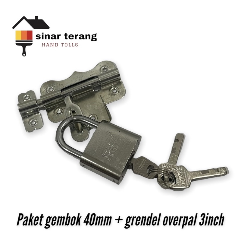 Paket gembok nekel 40mm + grendel overpal 3inch putih