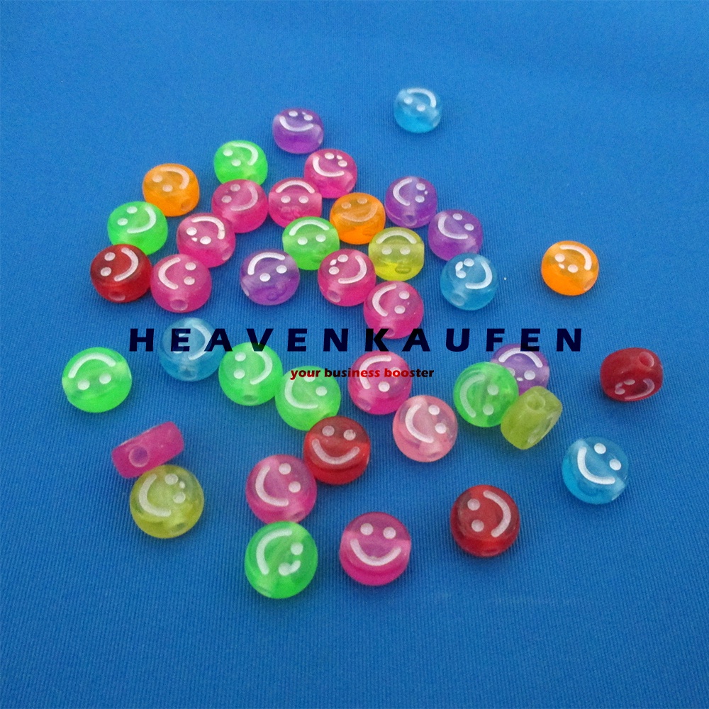 Manik Manik Beads Smiley Lebar 1 cm Lubang 2 mm Transparan Mix Warna Per Pack isi 50 Pcs