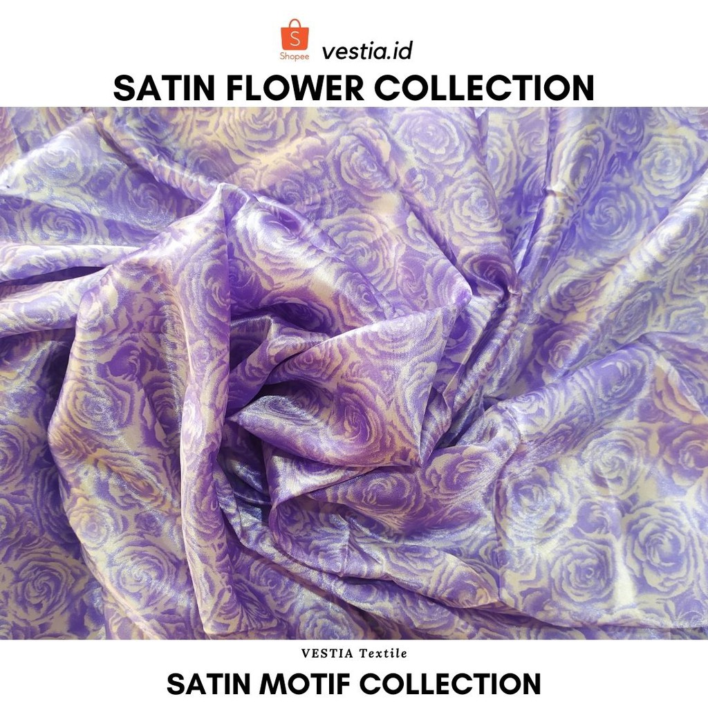 LUX ELEGANT  KAIN SATIN MOTIF FLOWER WHITE-LILAC LEMBUT