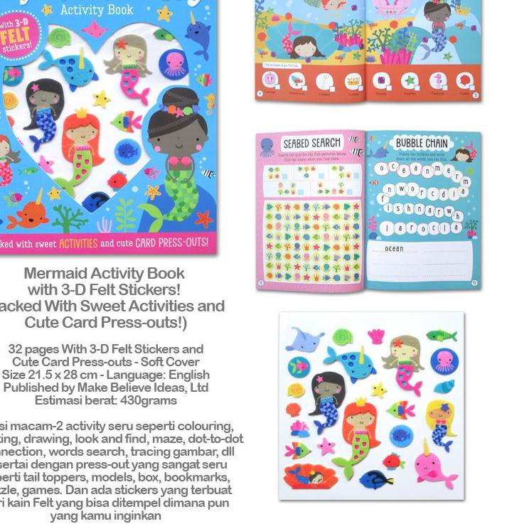 

PALING HOT!! (gjf-491) (HB) Mermaid Activity Book With 3-D Felt Stickers! (Packed With Sweet Activit