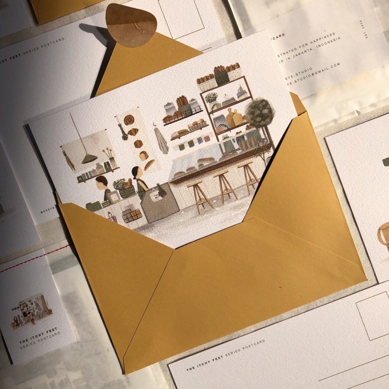 

The Itchy Feet // Postcard with Mustard Envelope