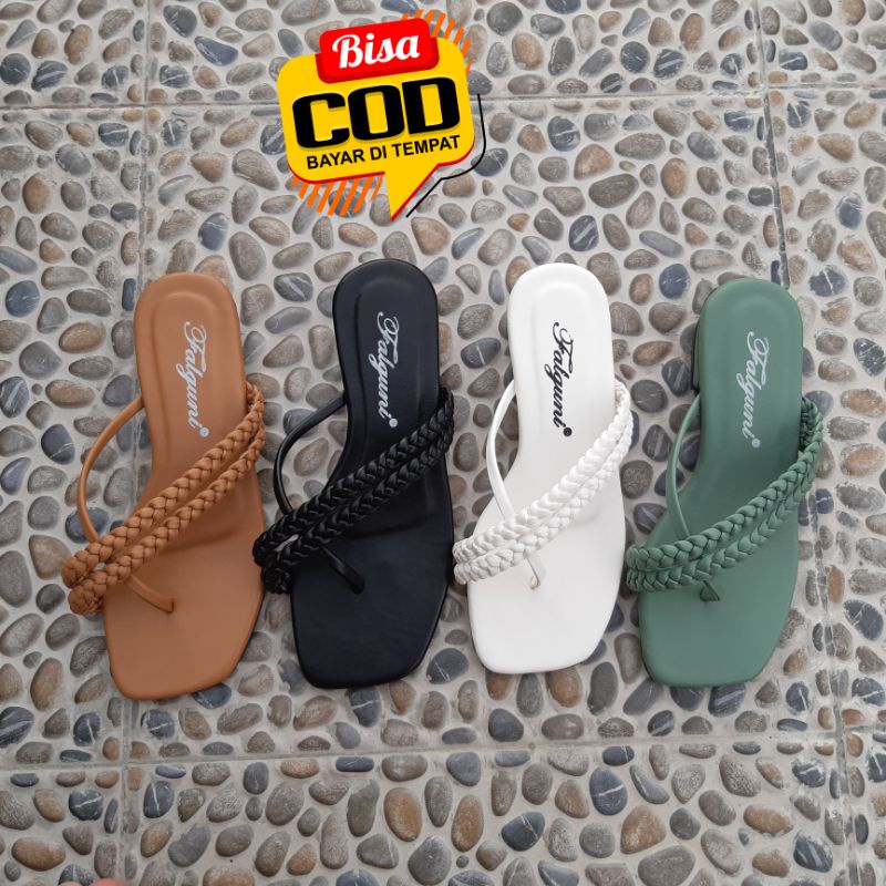 FALGUNI Sandal Wanita Sandal Hak Hahu Sendal Tali Sandal Tali Kepang Sendal Wanita Tali Kepang Sanda