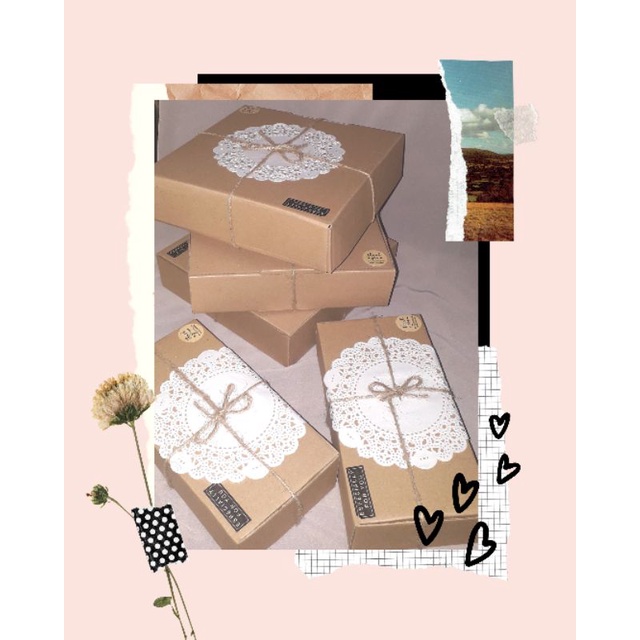 Kardus Die Cut Box Hampers kado Ekslusive+Kartu Ucapan + Tali Rami + Kertas Doily + Stiker + Dll