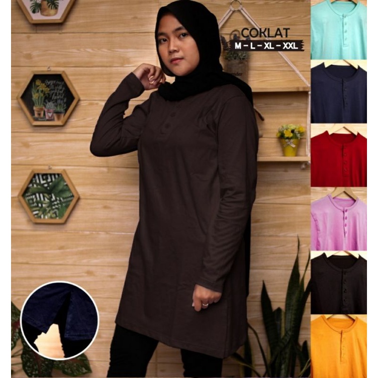 KaosTunik Muslim Berkancing Premium/Cotton Combed 24s