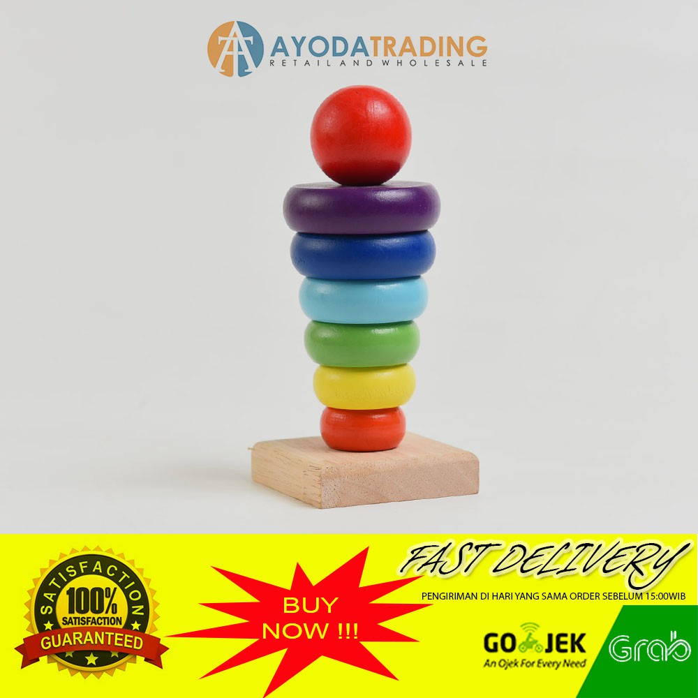 Rainbow Tower Mainan Edukasi Kayu Bayi