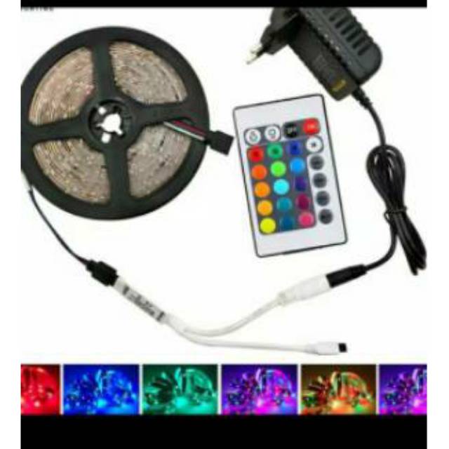 Lampu Strip LED RGB 2835 Panjang 5m Fleksibel dengan Remote Control+ bonus Adaptor