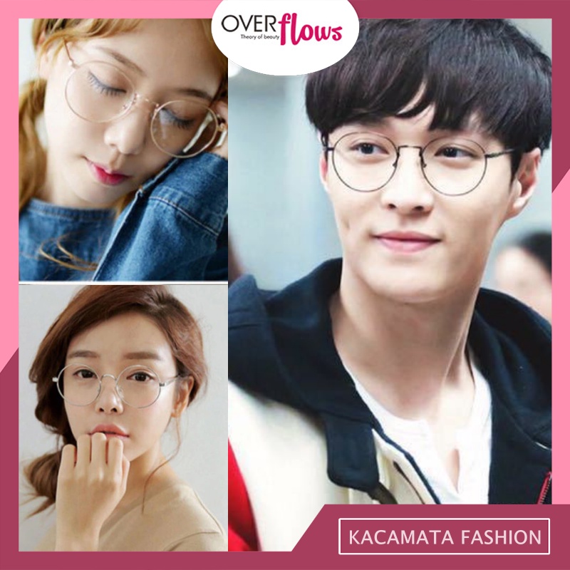 OVERFLOWS.ID Kacamata Bulat Oval Pria Wanita Ala Korea Round Glasses Kacamata Boboho Murah Import