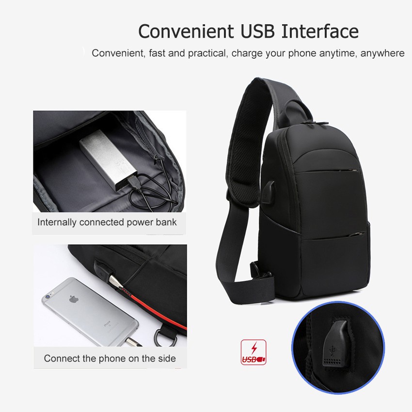 CSONLINEMALL Tas Selempang Dada Pria Dengan Port Charger Usb Untuk Travel Outdoor