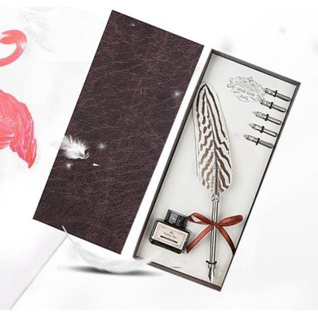 

Pena Bulu Set Kaligrafi Hadiah Ulang Tahun pulpen Stainless Vintage