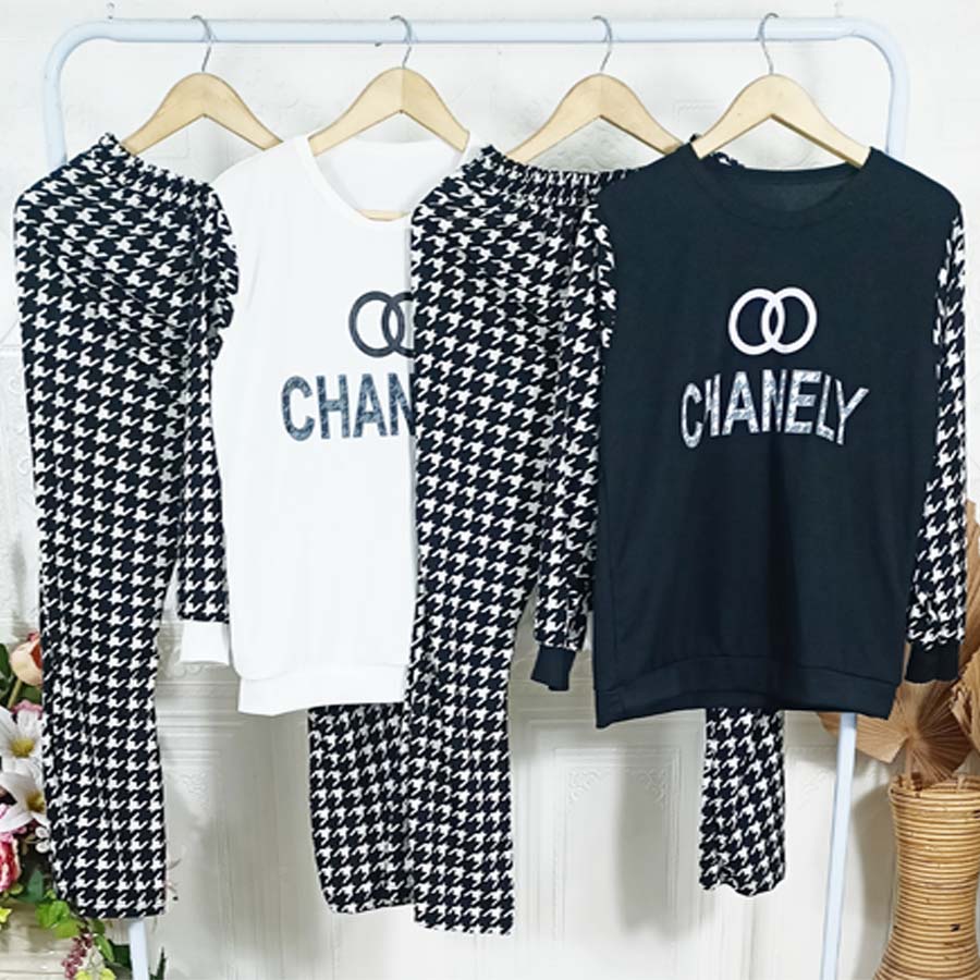 SETELAN CHANELY HOUNDSTOOH BAJU LENGAN PANGANG CELANA CUTBRAY SETCEL CANTIK ONE SET GL FASHION