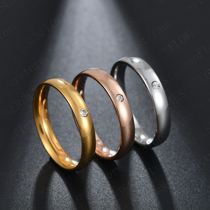 Cincin Titanium Polos 1 Mata Rose Gold Silver Rose Pria Wanita Anti Karat - BR316