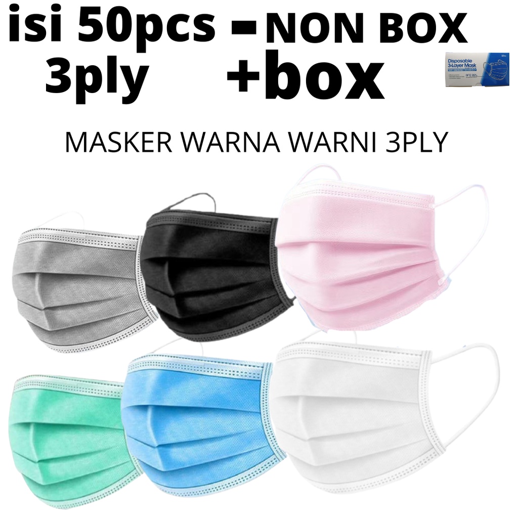 masker 3ply 50pcs 3 ply termurah murah50 pcs play earloop tebal premium isi 50 terbaru warna warni h