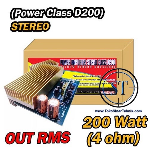 Kit Power Amplifier Stereo Class D200 2x100W 200W In 5-8A 12V Plus Heatsink Pendingin HIgh Quality Class D Ampli Product by Bell