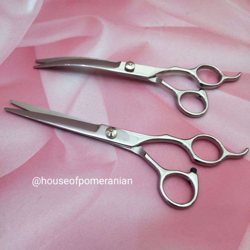 gunting bulu anjing curved straight thinning dog scissors lurus lengkung gerigi  7inch