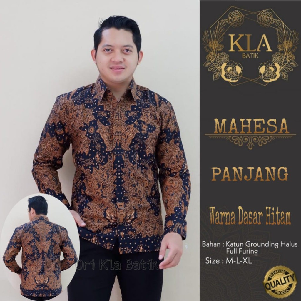 MAHESA Atasan Kemeja Batik Pria Lapis Furing PREMIUM Lengan Panjang Batik KLA Solo