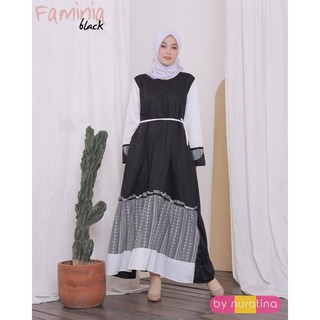 Gamis Busui Faminia Black hitam baju  menyusui dress pesta  